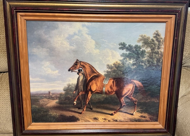 Charles Towne Framed Oil Painting Print Landscape Chestnut Hunter W/ Groom 1819