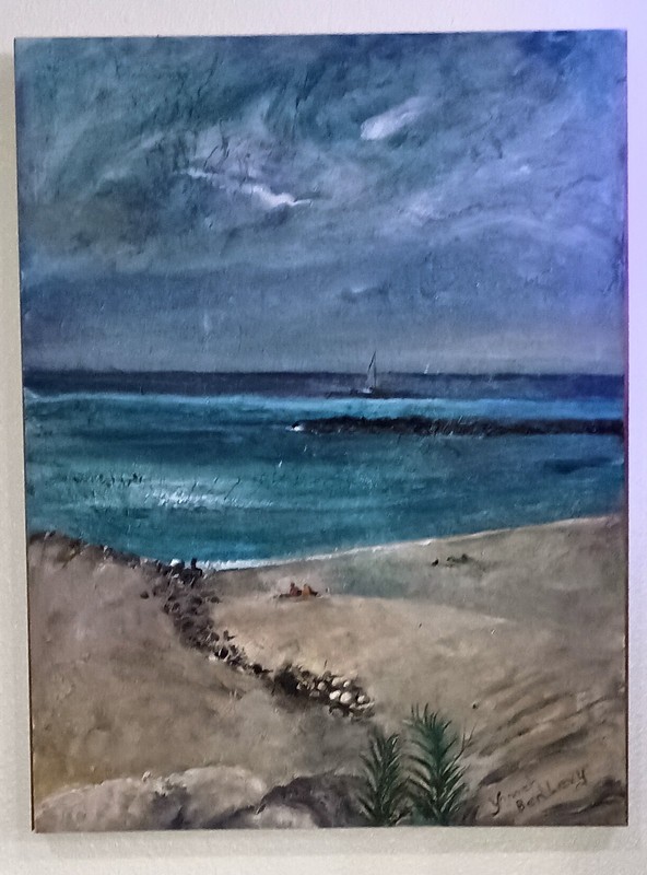 Yonnah Ben Levy Original Impasto Painting Ashkelon Beach Seascape Scene 18X23in