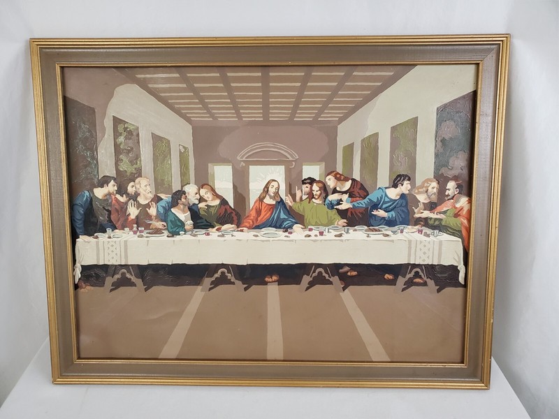 Vintage Paint By Number PBN Portrait The Last Supper - Jesus, Framed 24"x18" MCM gallery