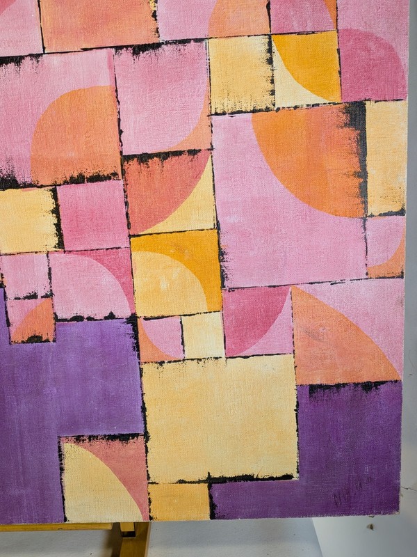3' 70s FREDERIC FAILLACE Abstract Geometric Op-Art Modernist mcm Painting purple gallery