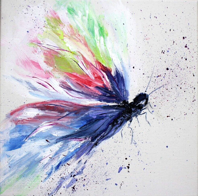 Original Acrylic Painting on Canvas Abstract Dragonfly Butterfly Wall Decor