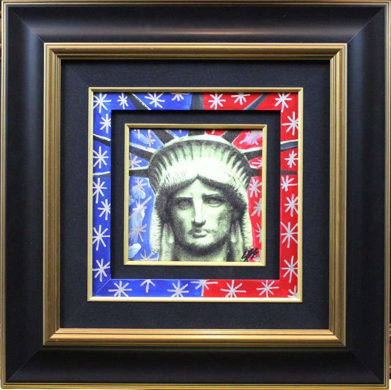 STEVE KAUFMAN «LIBERTY HEAD» UNIQUE HAND EMBELLISHED CANVAS AMAZING FRAME MINT!