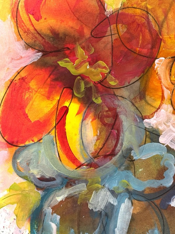 Original Abstract Expressionism 9X12 Floral Paper Colorful Handmade Signed 11 gallery