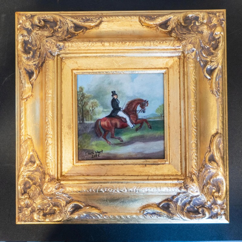 Framed Oil Painting Horse And Gentleman Rider, Antique Style Equestrian Art