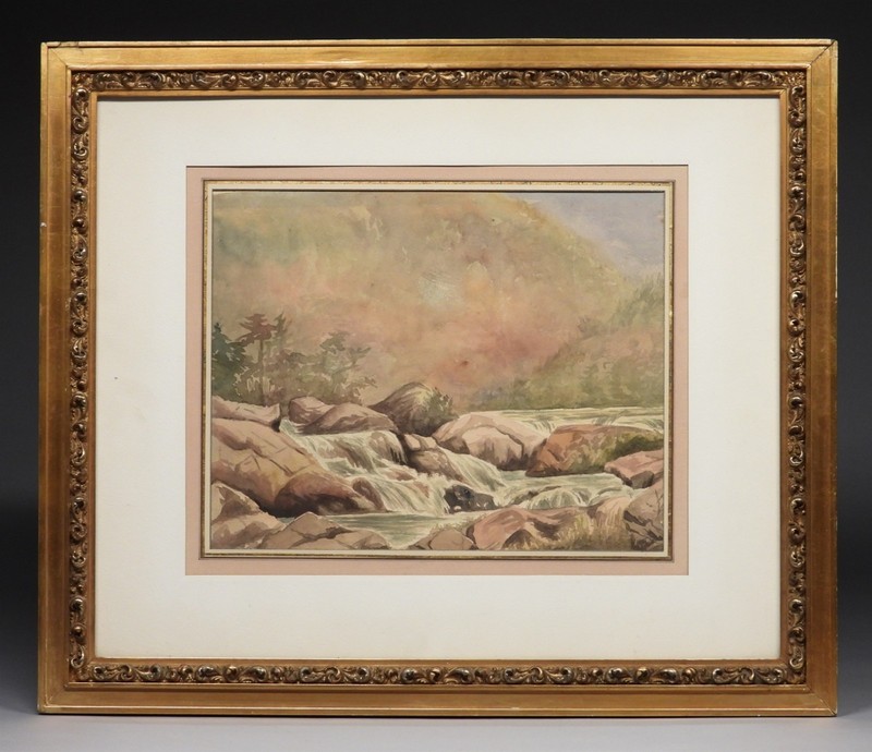 1890 Louis Michel Elshemus Woodland Stream California Plein Air WC Painting gallery