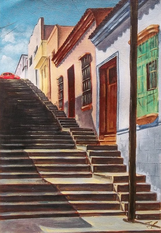 ORIGINAL Art Painting Cubano Artist Cuba Santiago Street Scene PADRE PICO