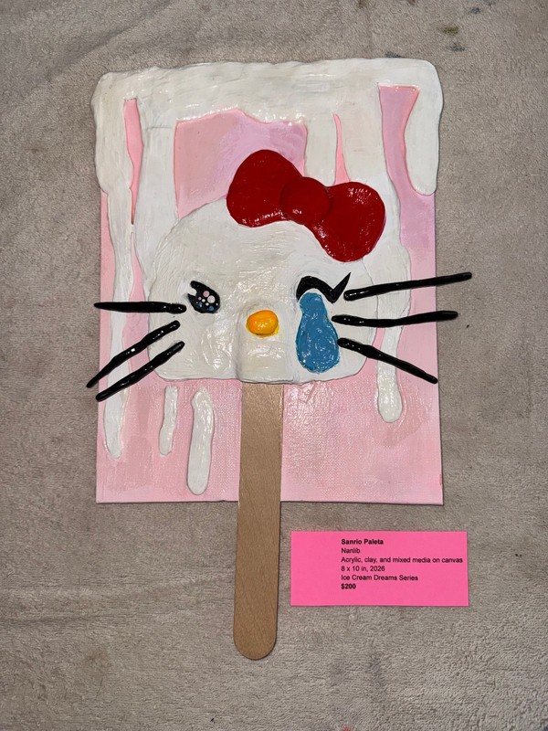 Kawaii Cat Ice Cream Pop Art 8×10 Mixed Media Clay Acrylic Graffiti Style