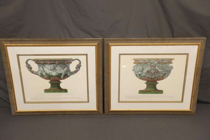 Two Lithographs of Roman vases by Giovanni Battista Paranisi 30″x35 Vintage Art