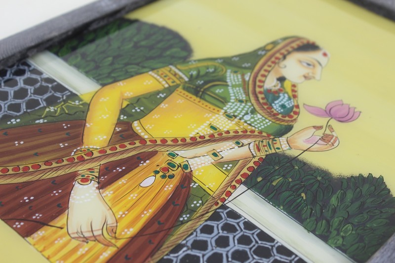 Indian Vintage Reverse Glass Hand Painted Queen Traditional Wall Art Decor gallery