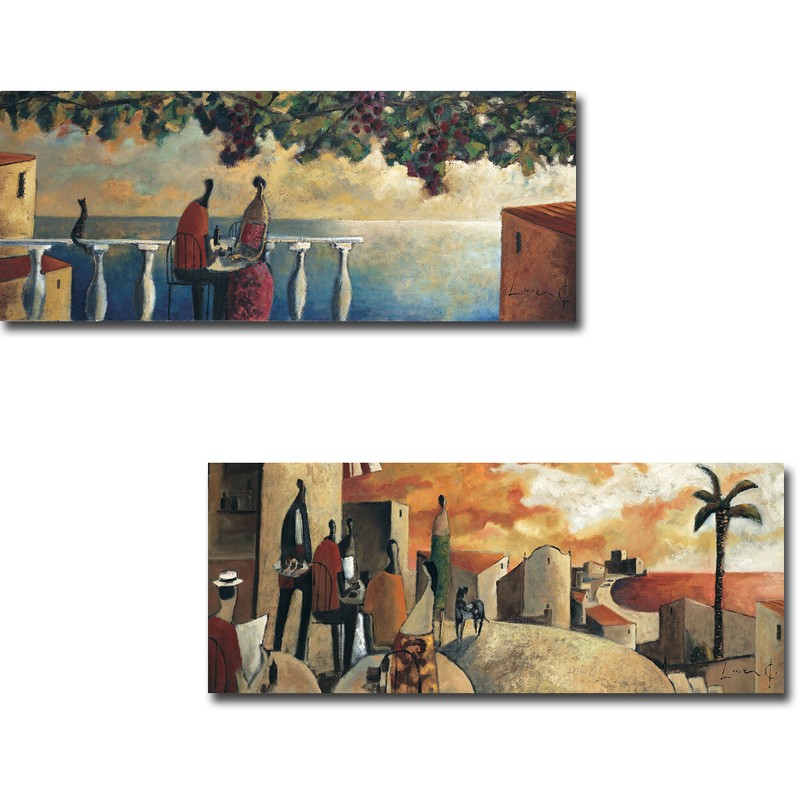 Cat & Dog by Lourenco 2-pc Gallery Wrap Canvas Giclee Set (8 in x 20 in Each)
