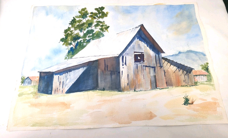 Original Ranch-Mountains, Watercolor painting Robert Bock , Beautiful