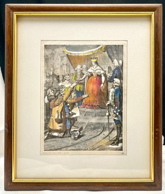 ANTIQUE ANTON ZIEGLER ETCHING, MARIA THERESA ACCESSION TO THRONE, FRAMED, vg