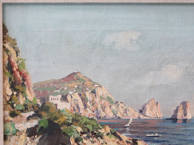 Gustave Lino 15x19 Oil Painting Ocean Seascape Capri Island Italy Listed Artist gallery