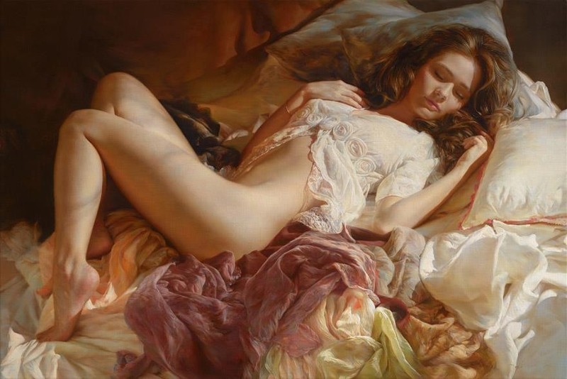 Original Nude Reclining Woman Bedroom Oil Painting Female Portrait Cancas Art gallery