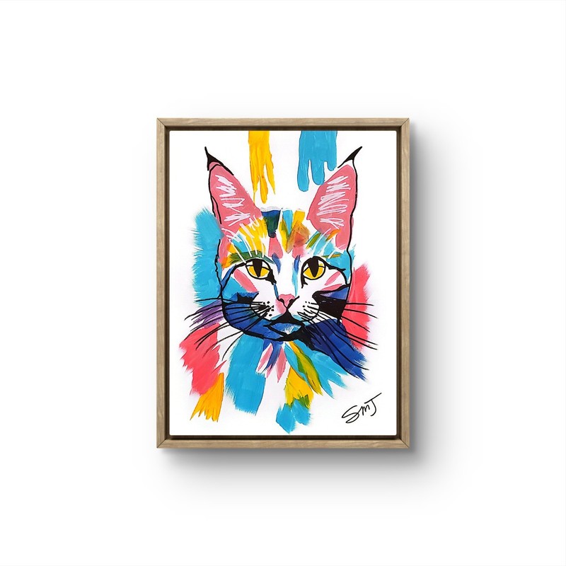 JULIEN Original 12×16 POP CAT Abstract Pop Art Canvas Painting Modern Design