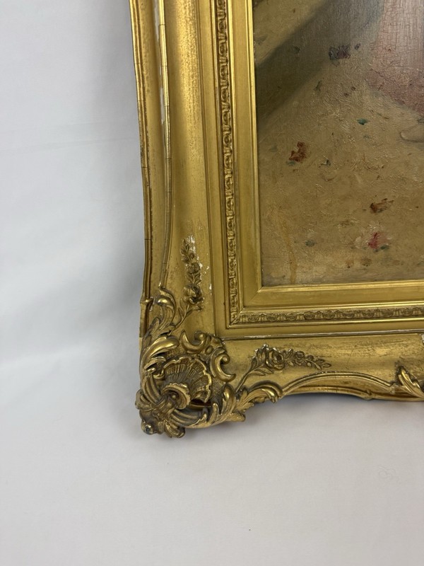 Antique Oil Painting “Springtime” Signed J.R. Goltey Woman Gilt Frame gallery