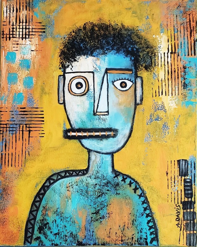 A.Z. Davis Painting 20″ x 16″ Abstract Modern Pop Brut Street Outsider Folk Art