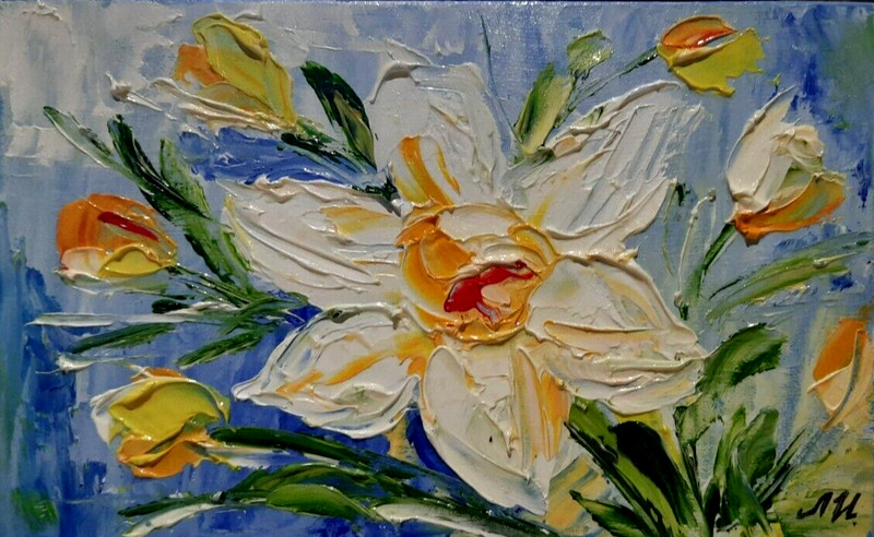 Original oil painting 8×5 inches. Daffodils.Flower painting. Still life.Wall Art