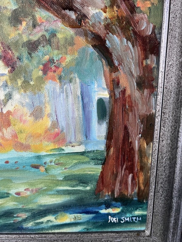 Joel Smith Original Signed Oil Panting #79 White Barn Gray Wood Frame gallery