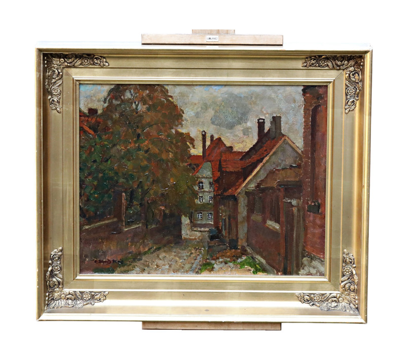 Carl Schmitz-Pleis Cityscape Architecture Oil on Canvas Signed Framed