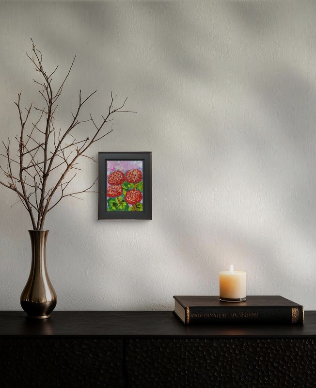 Geranium Original Painting 3D Flowers Art Decor Handmade Wall Art 7x5 in gallery