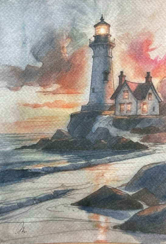 Original Watercolor Painting Lighthouse Size (5×7 inches)