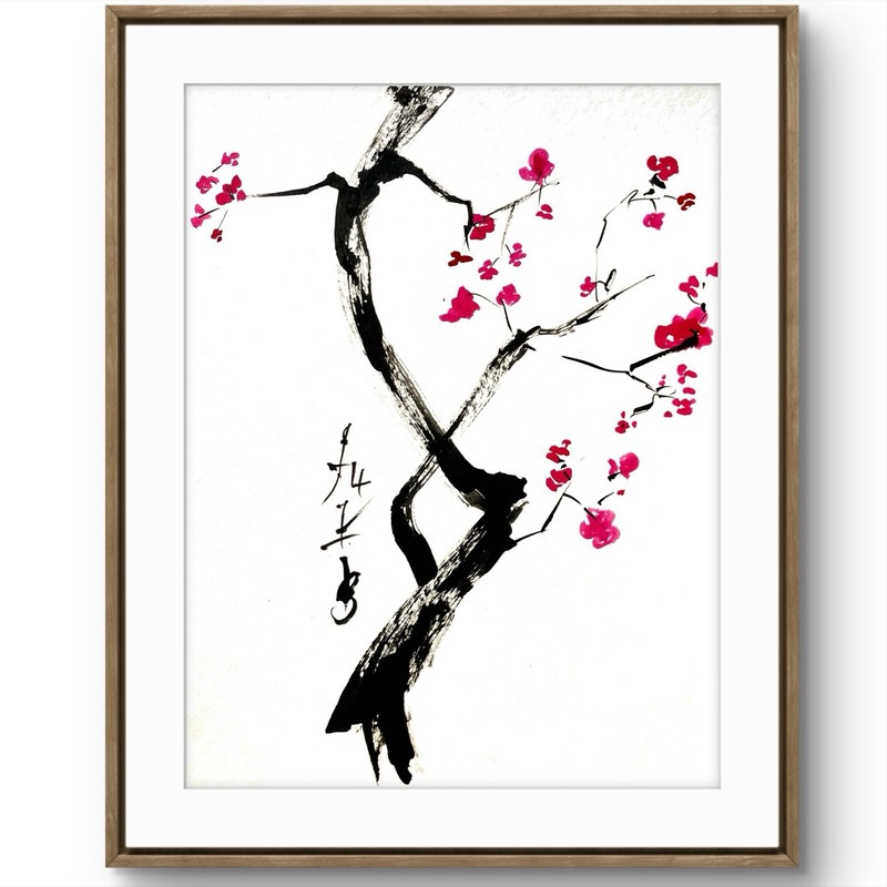 TITA PAINTZ Original Chinese Japanese Acrylic Ink Plum Blossom Painting 9×12 Art