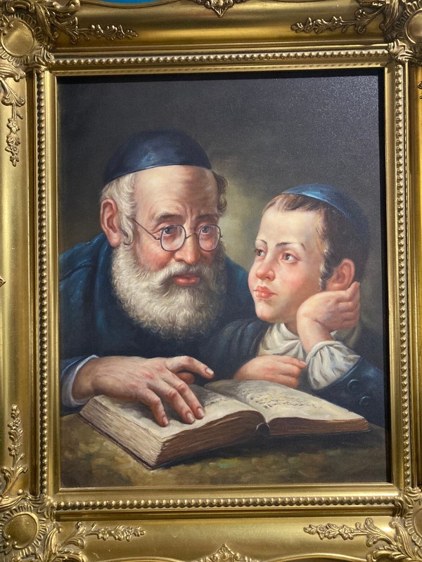 The Lesson Jewish Judaica Art Painting Reproduction on CanvaAfter Elena Flerova gallery
