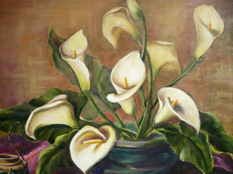CLARICE LIBBEY, LISTED CA PALM SPRINGS FLORAL FLOWERS VINTAGE OIL CALLA LILIES gallery