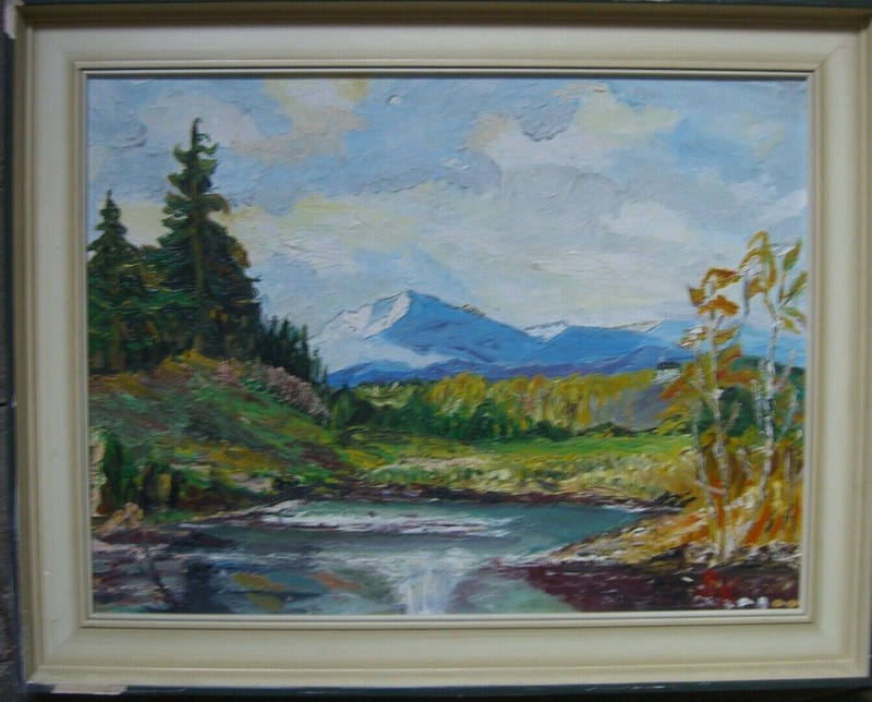 Monogram BK Oil Painting Voralpen Autumn Antique° Birch At Lake ° Grape Vines ?