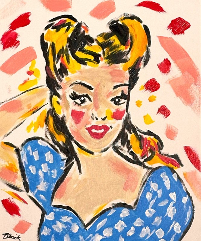 Retro Girl Painting 11×14 Original Retro Pop Art Portrait Colorful Woman Art
