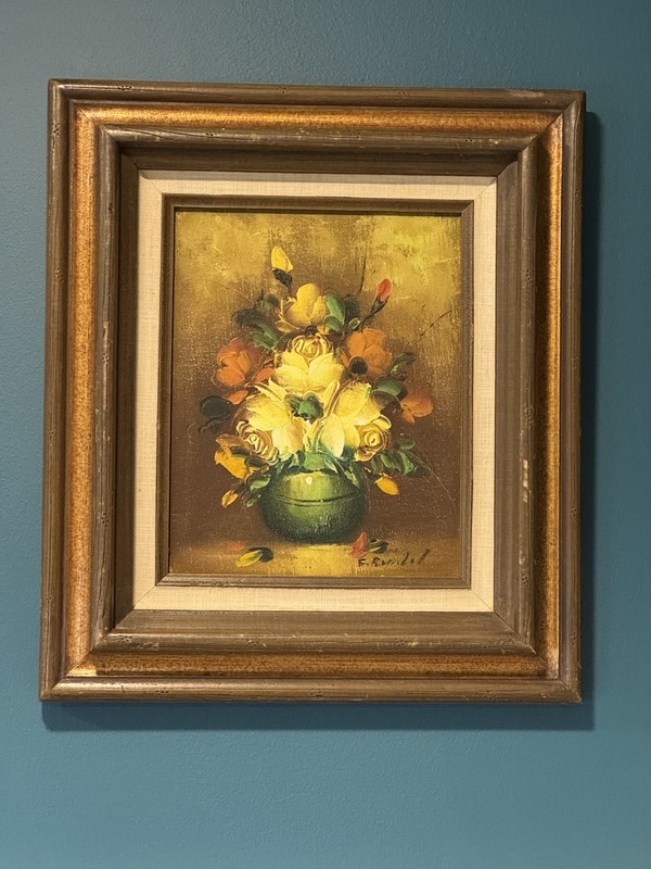 E. Bordel Original Signed Oil Painting Floral Still Life Framed Canvas Art 16×13