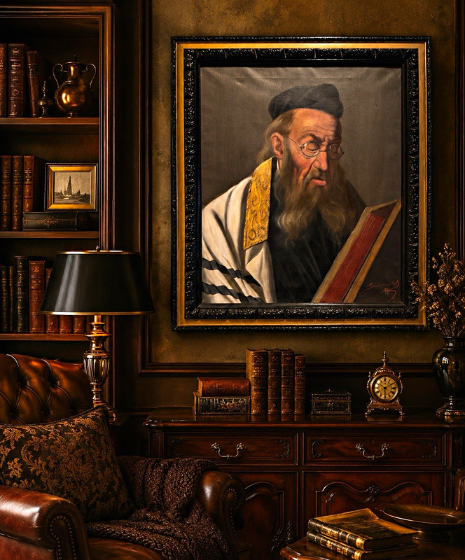 Jeno Gussich Original Oil Painting Jewish Rabbi Portrait Framed 25×30 Signed