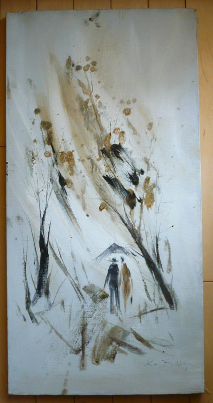 KEE FUNG NG K.F. NG, LISTED CALIFORNIA CA, CHINESE VINTAGE OIL MODERN MODERNIST