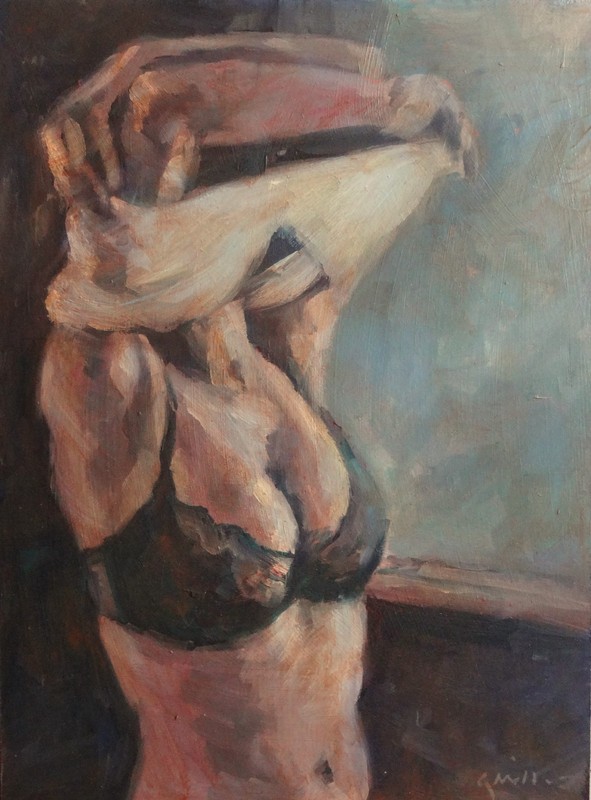 GERRY MILLER Artwork. «Undress». Oil paint on board. 30x40cm. No frame.