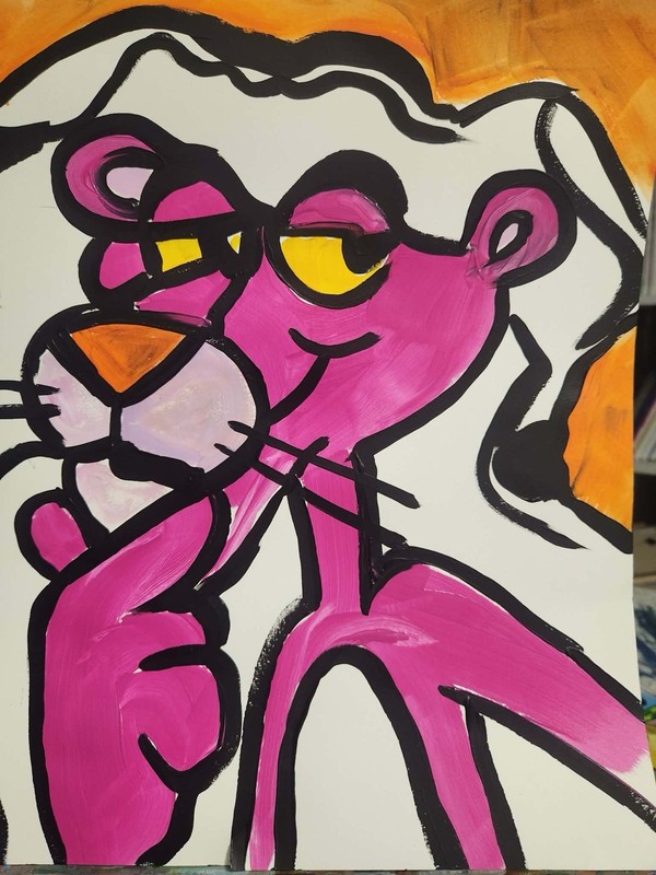 Abstract Colorful Pink Panther Unique Bold Art Acrylic Mixed Media Paper 12X16 gallery