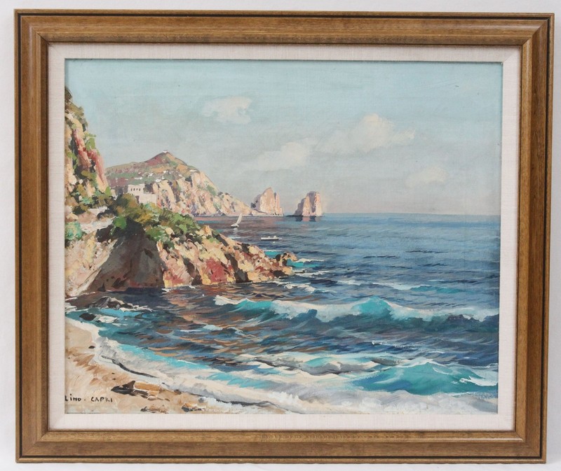 Gustave Lino 15×19 Oil Painting Ocean Seascape Capri Island Italy Listed Artist