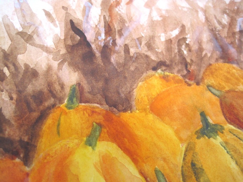 Pair 2 Original S. Johnson Pumpkins Autumn Fall Watercolor Painting Signed Art gallery