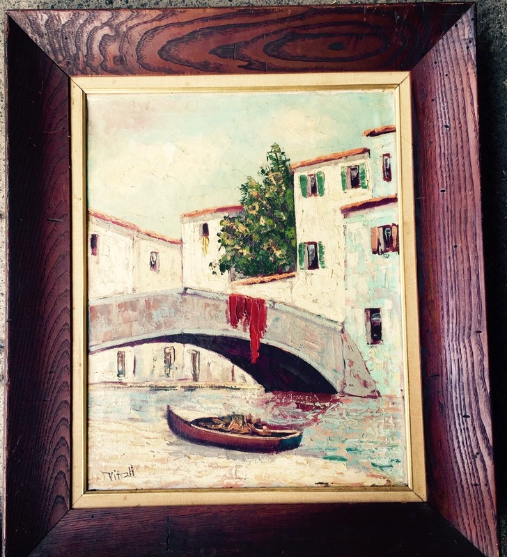 Signed Venice Canal View Original Oil on Canvas en Plein Air Vintage