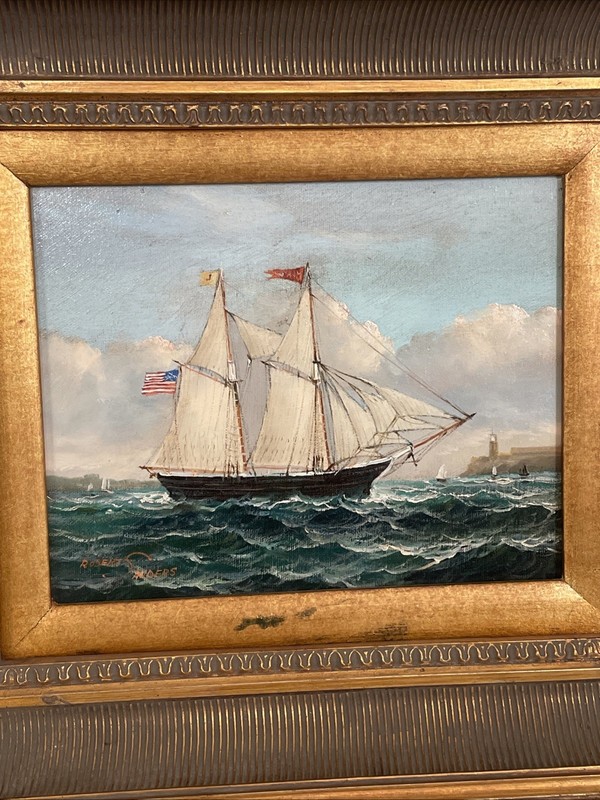 Robert Sanders Clipper Ship Nautical Seascape Oil Painting Giltwood Frame gallery