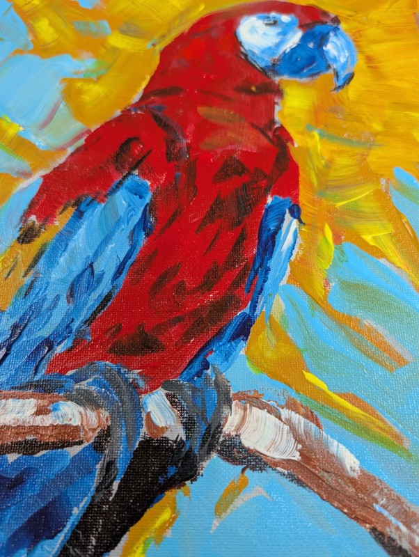 Scarlet Macaw Parrot 11x14 Painting Fauvist Tropical Red Yellow Canvas SWhite gallery