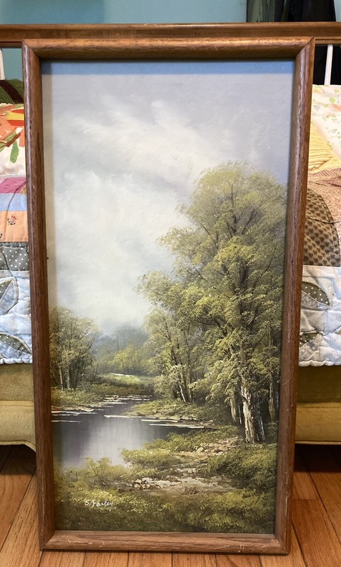 Vintage MCM S Farley Landscape Painting Forest Trees Signed & Framed 25x13”