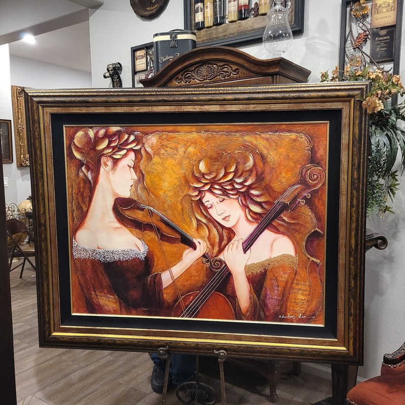 Charles Lee Cello & Violin Duet Painting Titled Classical Music 60" X 48" gallery