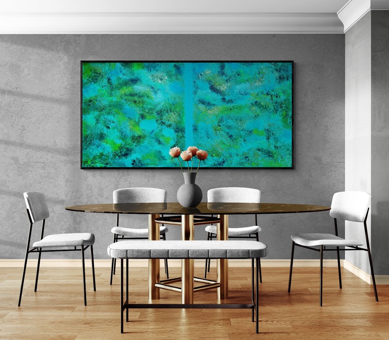 One-of-a-Kind Green ColorField Luxury Textured Abstract Canvas Art 59x30 in gallery