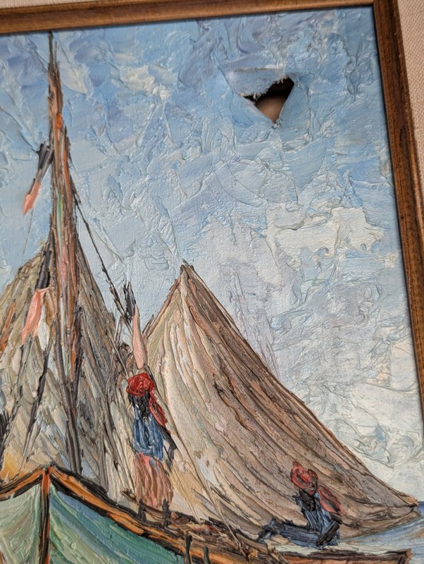 Original O.M. Christophe Oil On Canvas Painting, Boats, Framed, Vtg gallery