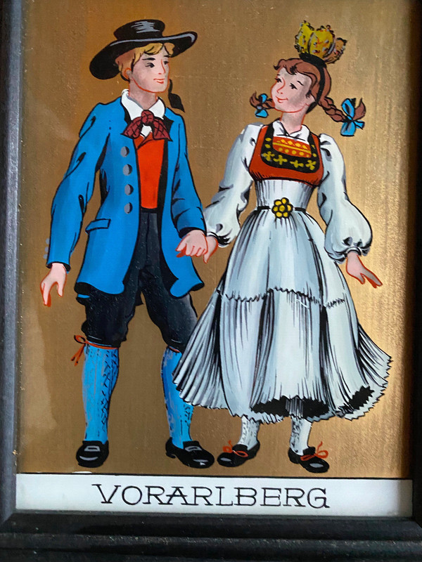 Reverse glass painting glass picture Vorarlberg traditional costumes gallery