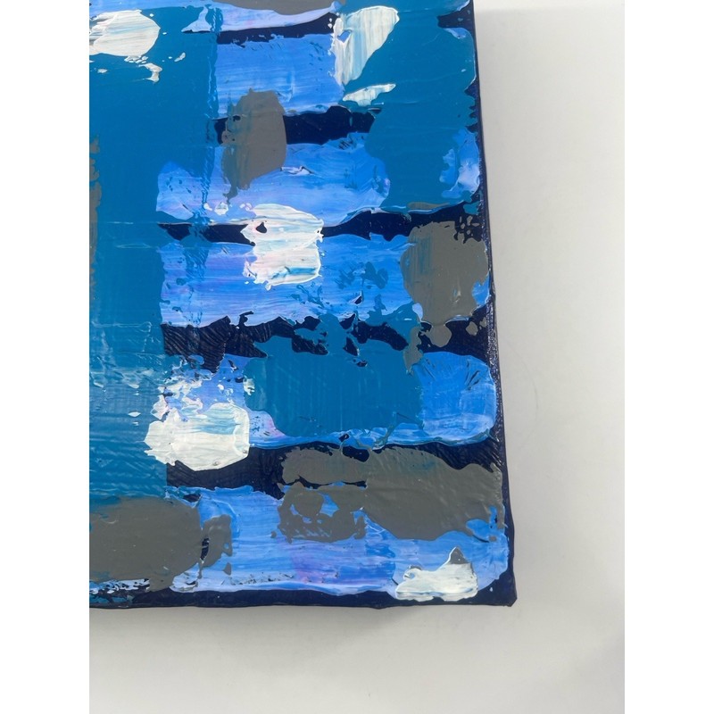 Hand-Painted Acrylic Canvas Abstract Blue Gray 7.5x8x1.5 Modern Artwork Art gallery