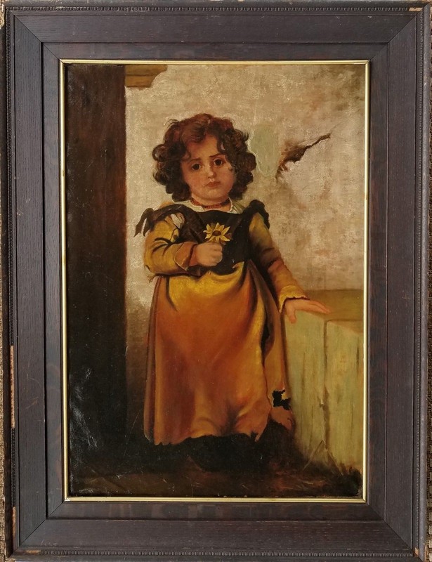 Henri Victor Regnault (France 1810-1878) large O/C Young Peasant Girl w/ Flower