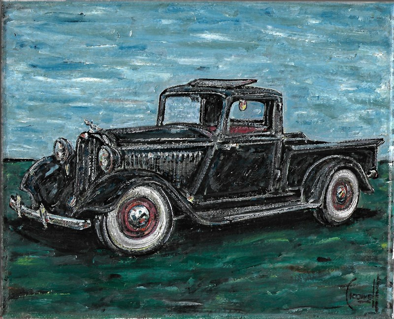 1934 DODGE PICKUP truck new original art 8×10 canvas painting signed Crowell