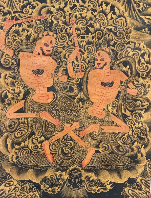 ORIGINAL HAND PAINTED CITIPATI/ DANCING HAPPY SKELETON TIBETAN THANGKA PAINTING gallery